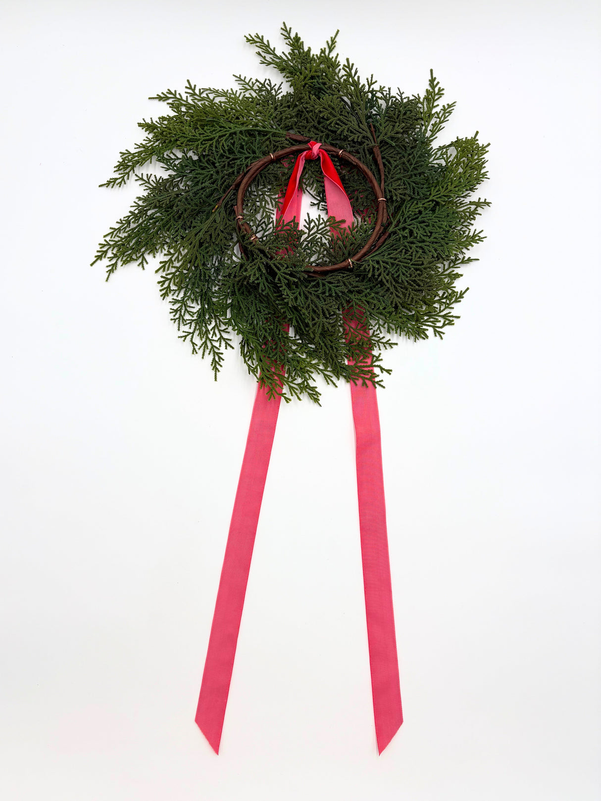 Traditional Red Mini Cedar Cabinet Wreaths with Ribbon