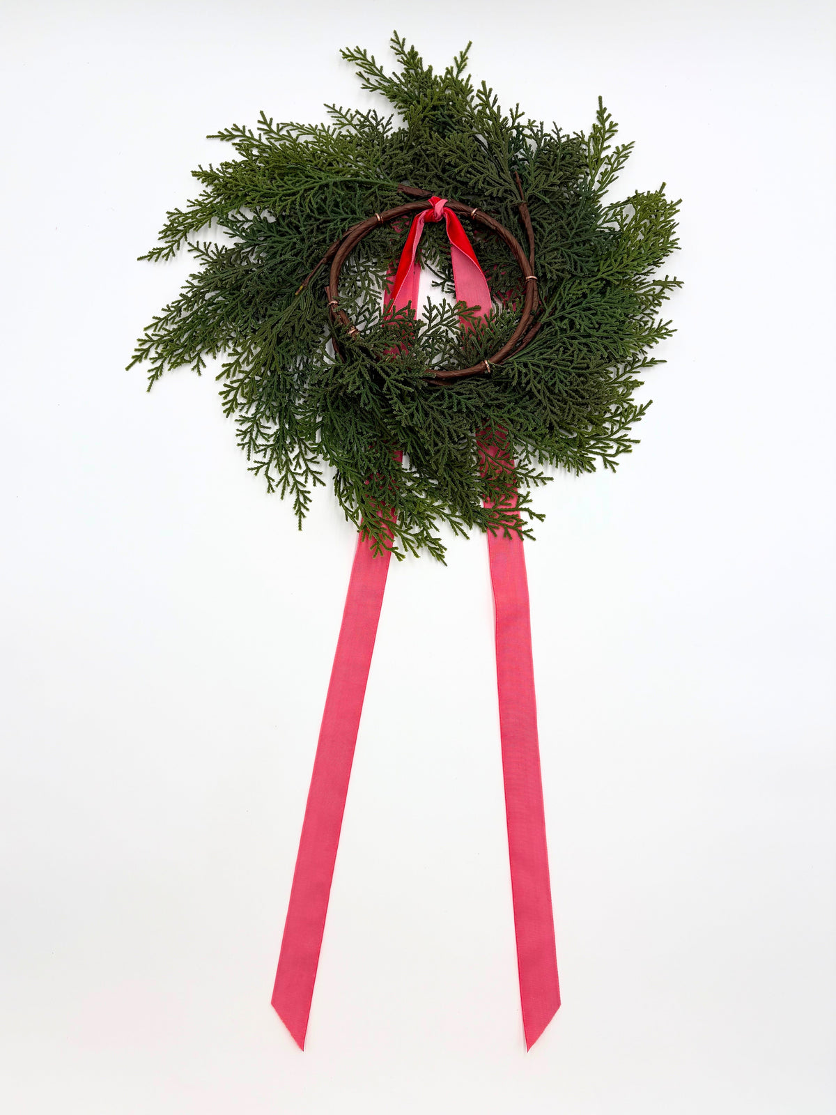 Traditional Red Mini Cedar Cabinet Wreaths with Ribbon