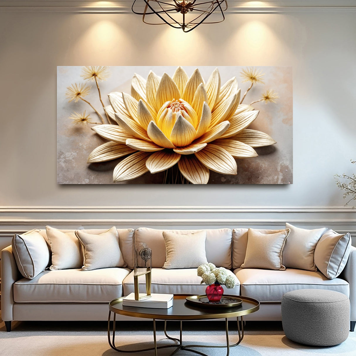 Golden Lotus Minimalist Abstract Wall Art