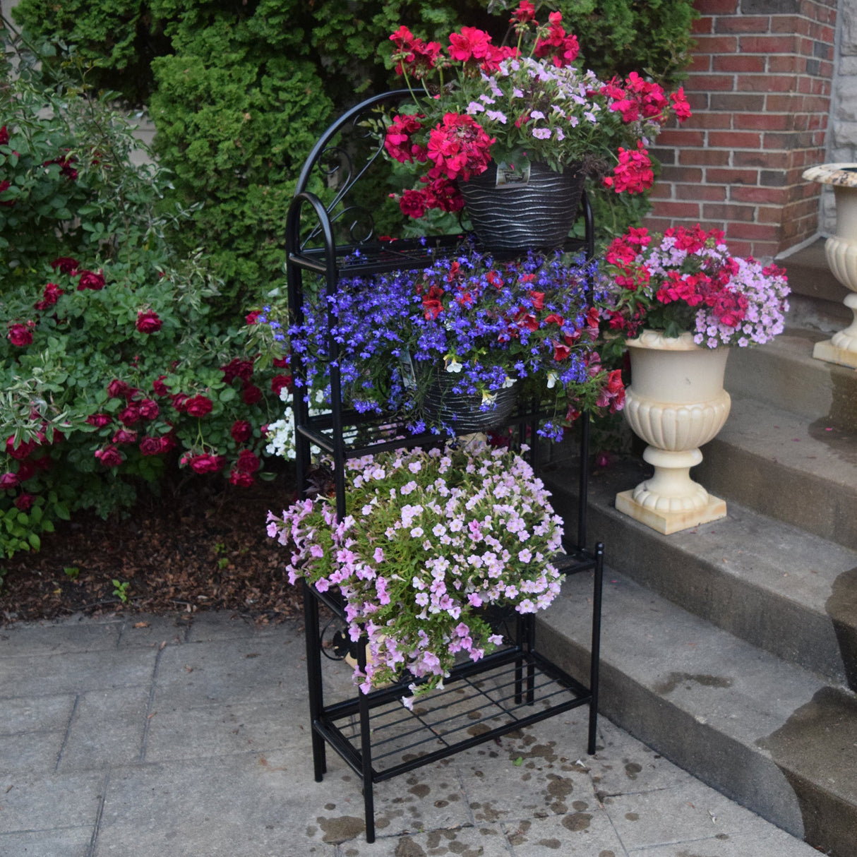 4-Tier Black Bakers Rack Plant Stand with Leaves