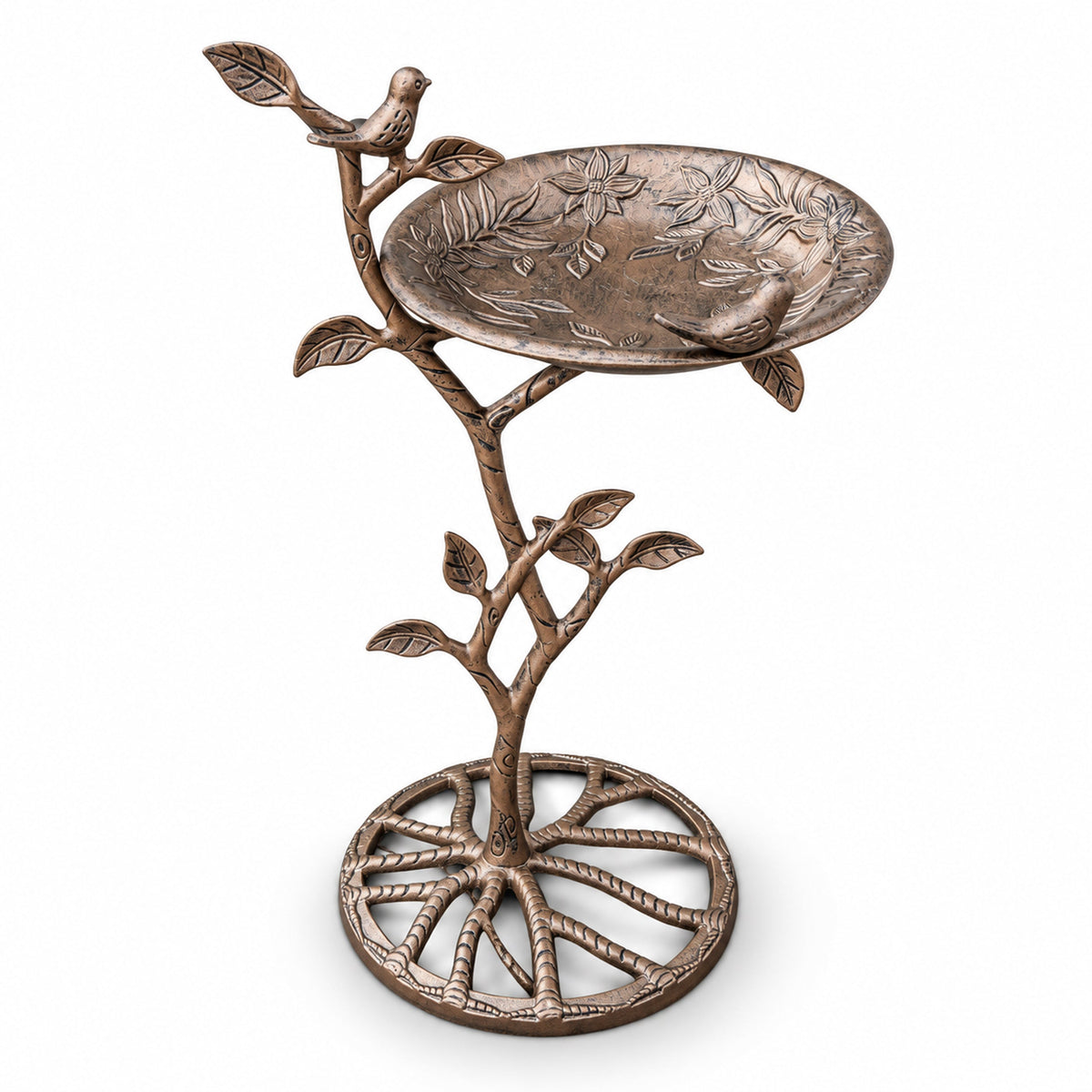 Cast Aluminum 33-in Metal Bird Bath with Branch and Two Birds