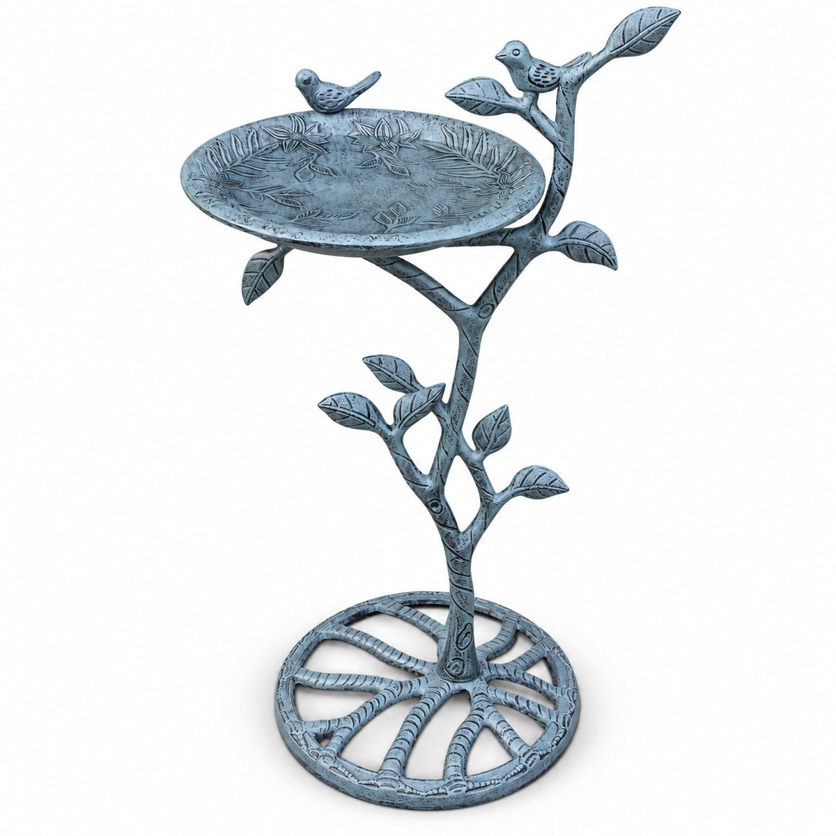 Cast Aluminum 33-in Metal Bird Bath with Branch and Two Birds