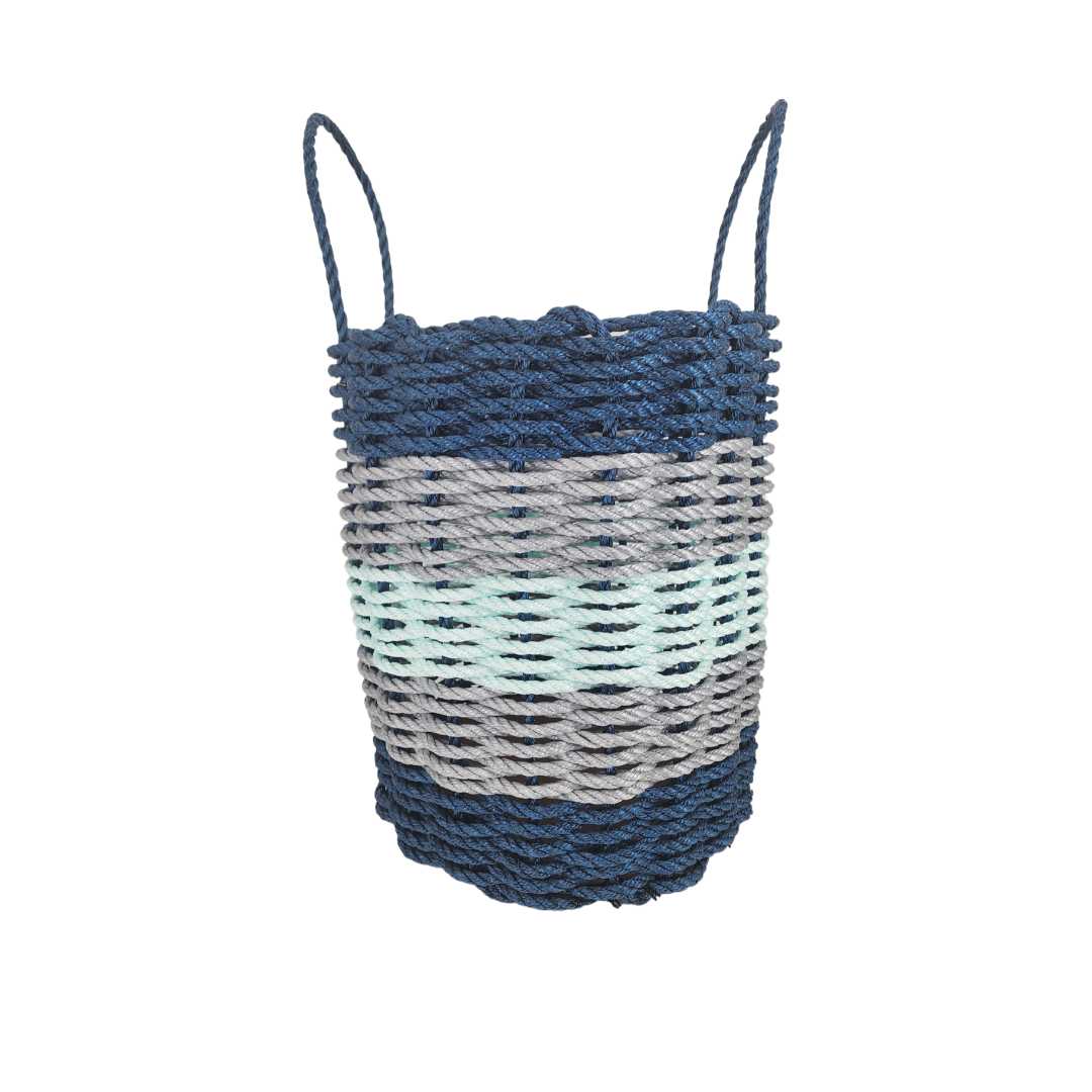 Five Stripe Rope Storage Basket Navy Blue, Light Gray, Seafoam