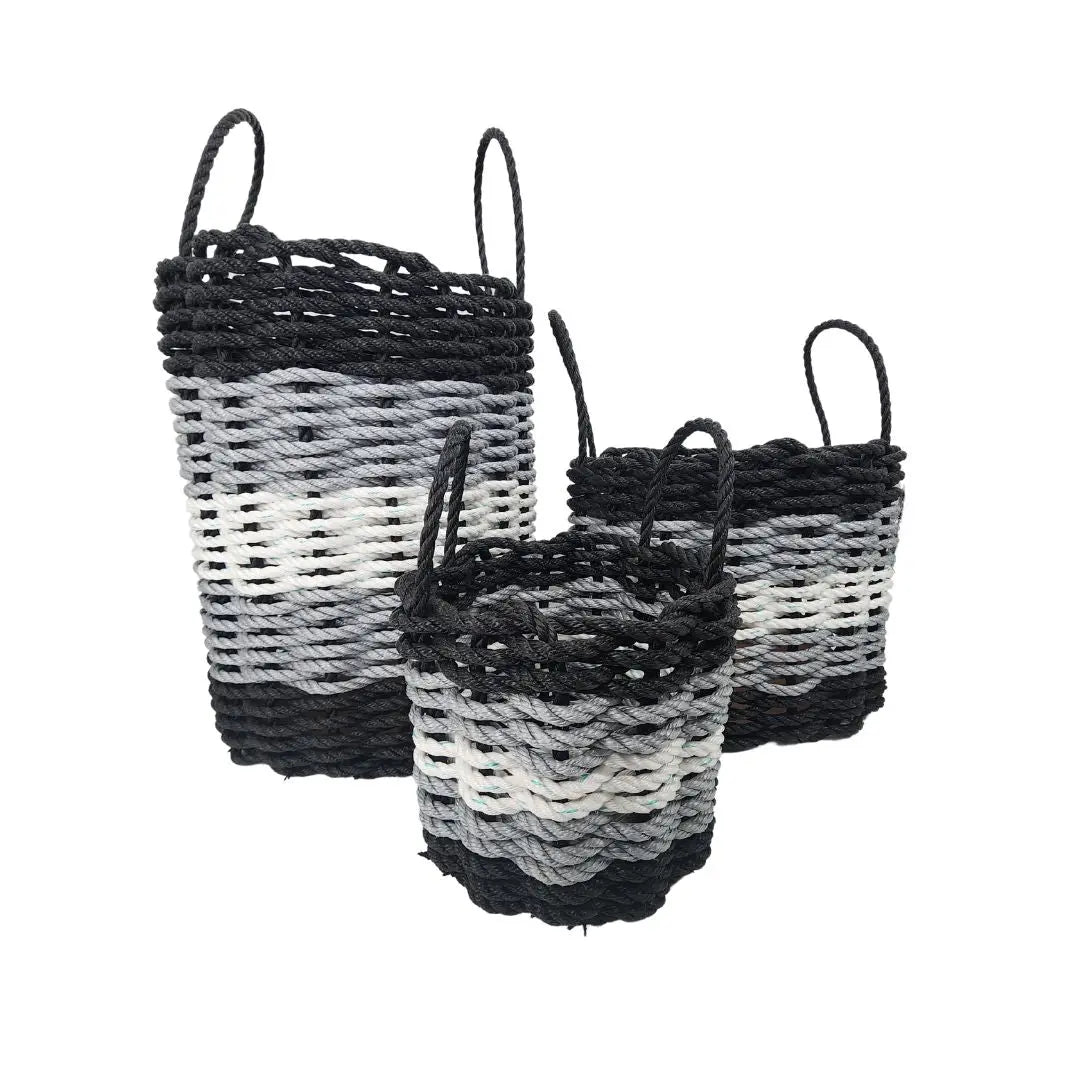 Black, Gray & White Five Stripe Rope Basket
