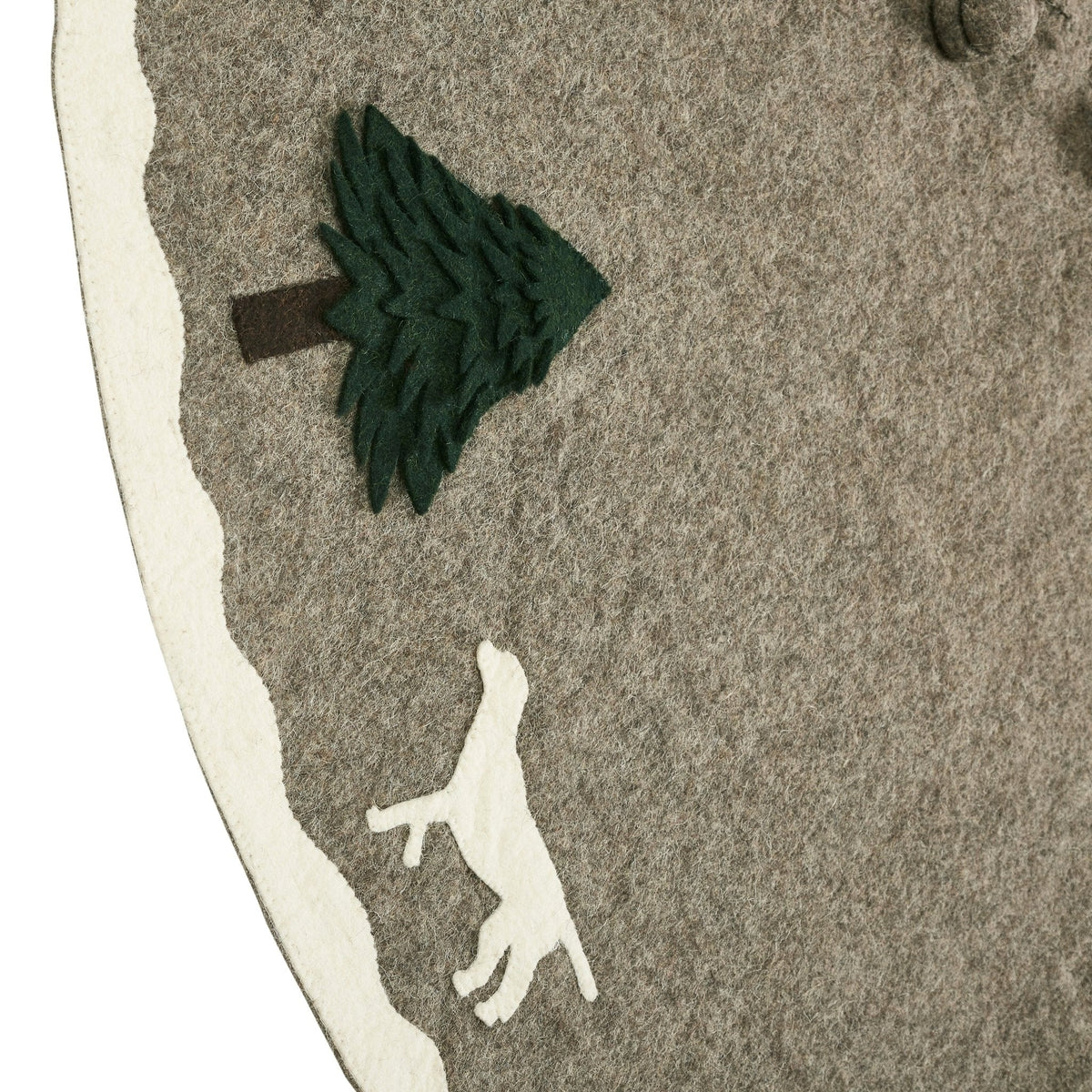 Cream Dogs and Green Trees Christmas Tree Skirt Gray Hand Felted Wool - 60" / 72"