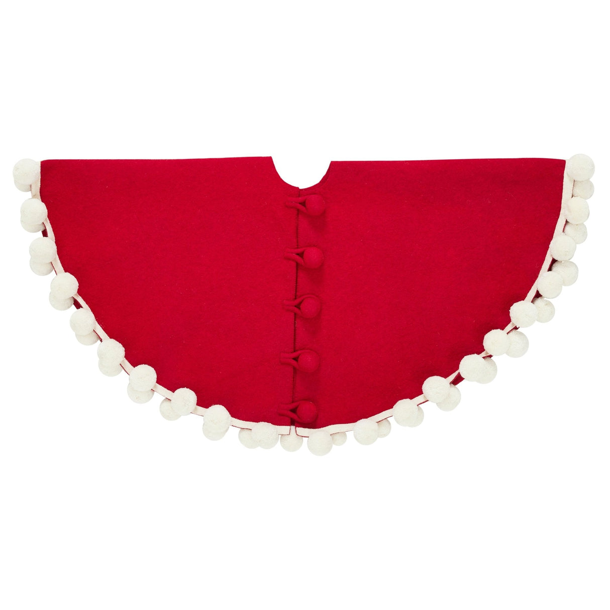 Handmade Christmas Tree Skirt Felt - Pom Poms Red 63" / 72" Arcadia Home