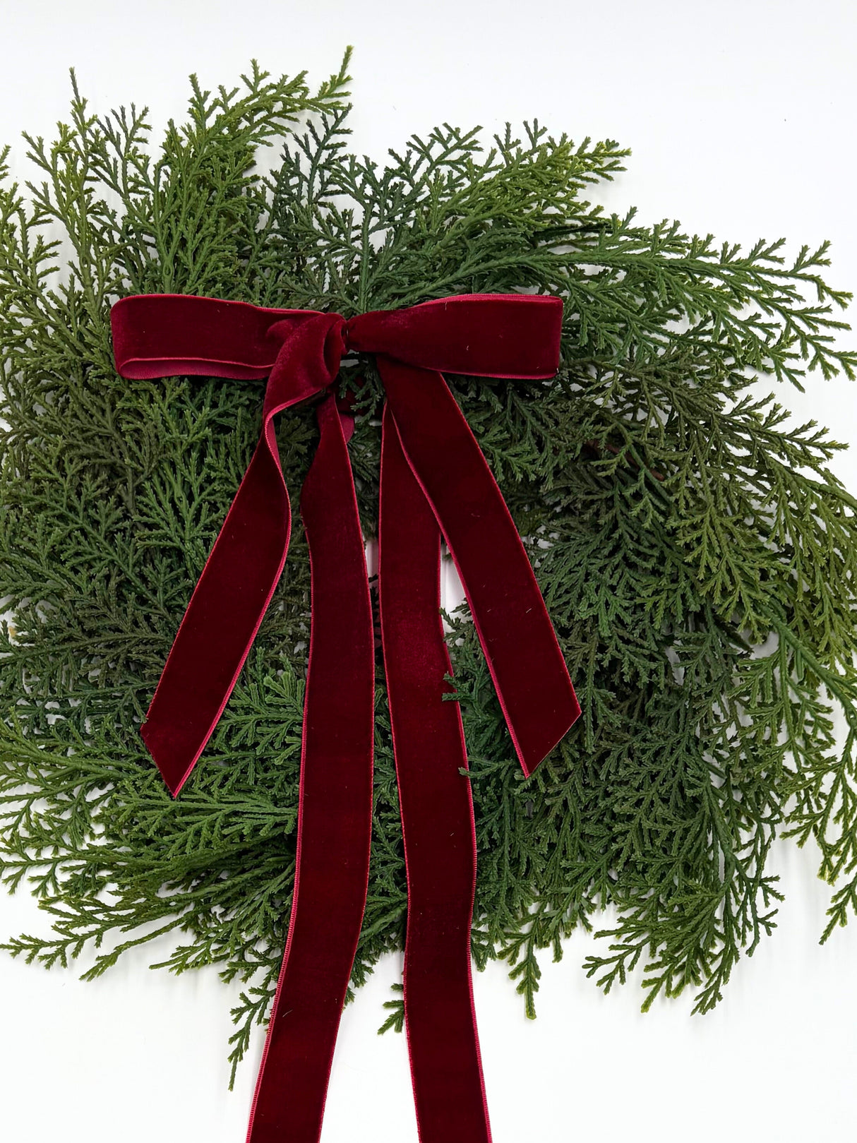 Traditional Red Mini Cedar Cabinet Wreaths with Ribbon