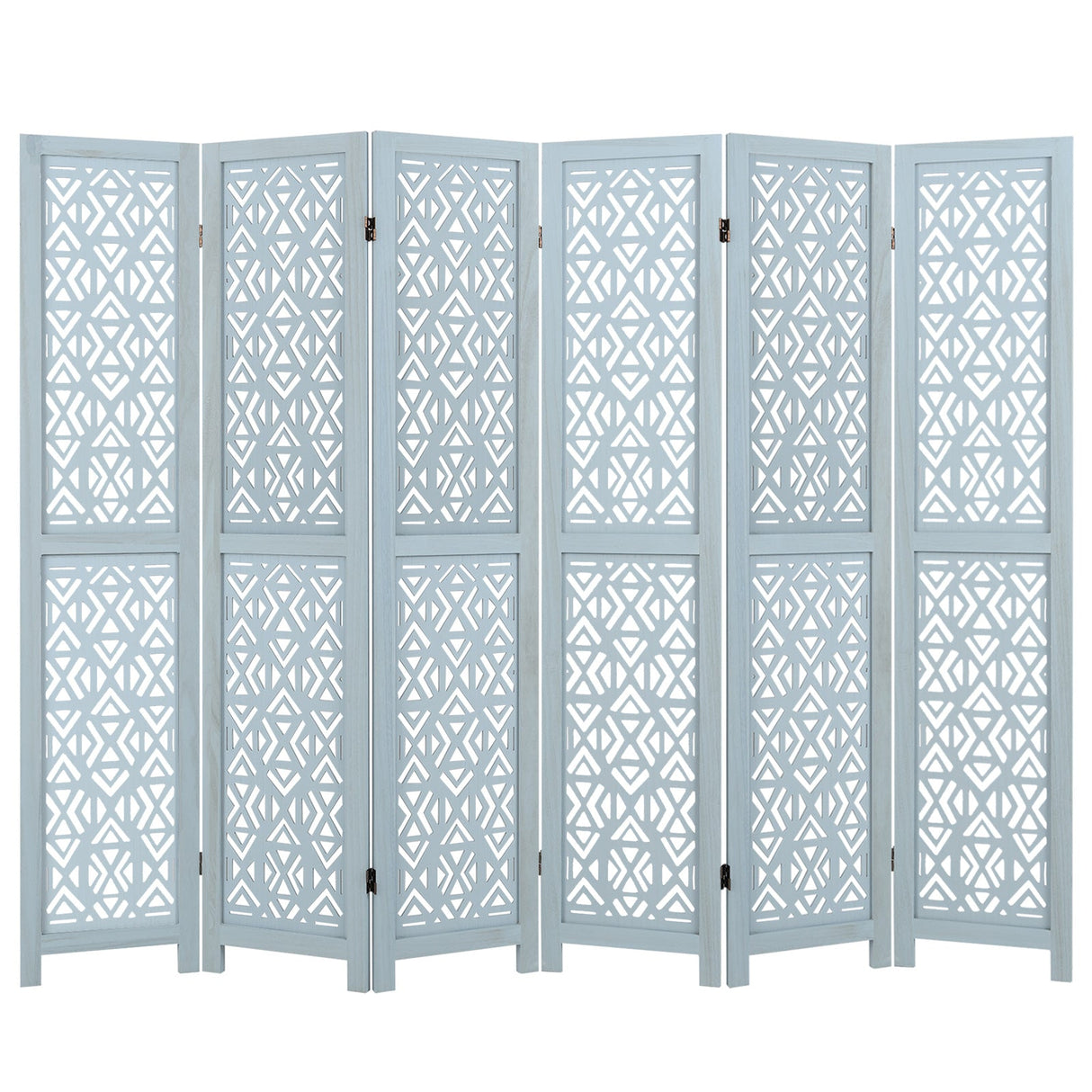 Wooden Room Divider with Carved Cutout Pattern