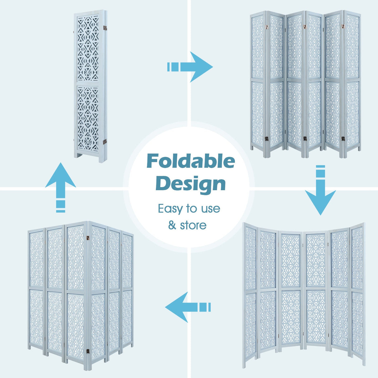Wooden Room Divider with Carved Cutout Pattern