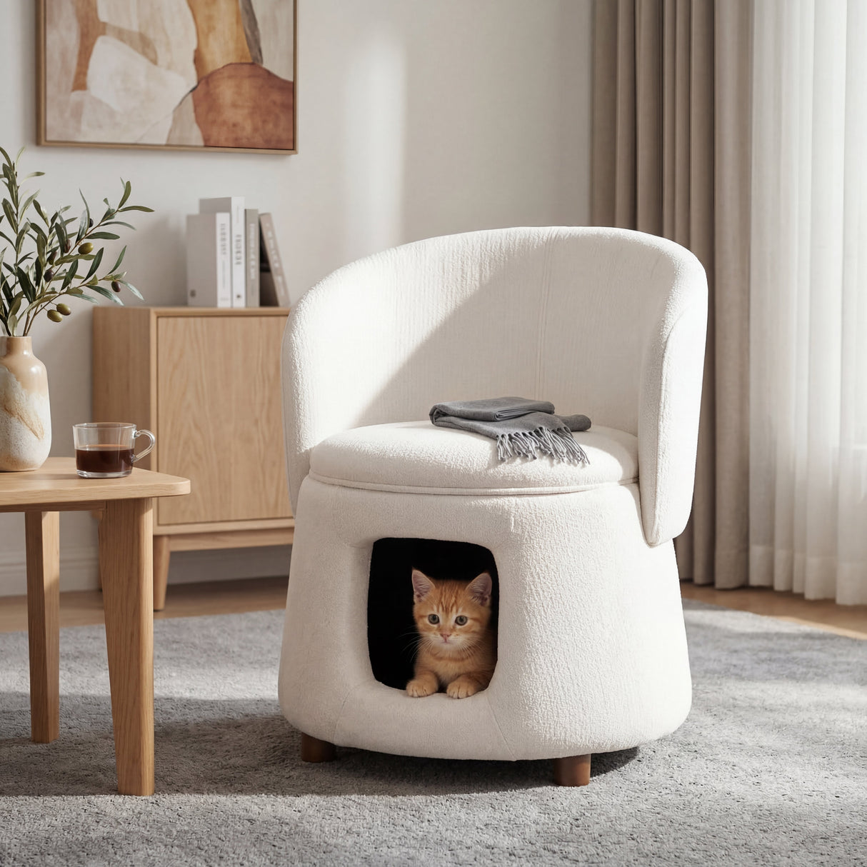 Pet Friendly Chair with Convertible Stool