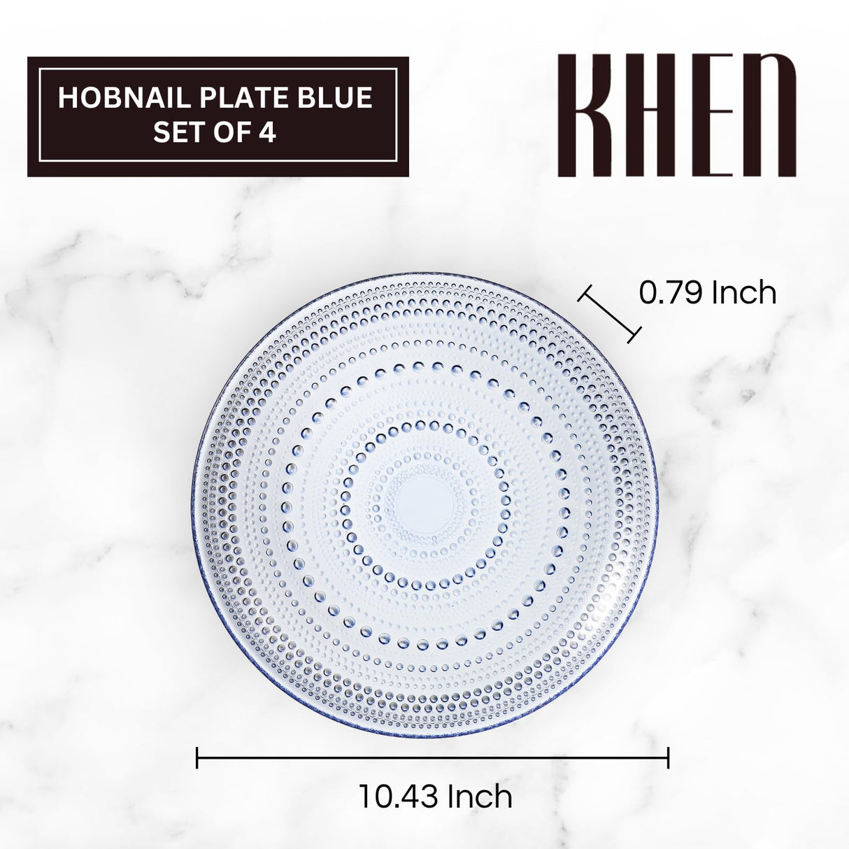 Glass Hobnail Dinner or Charger Plates | Set of 4 | Blue