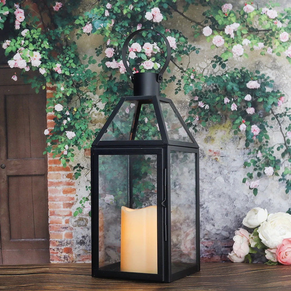 Stainless Steel Black Candle Lanterns, 16"