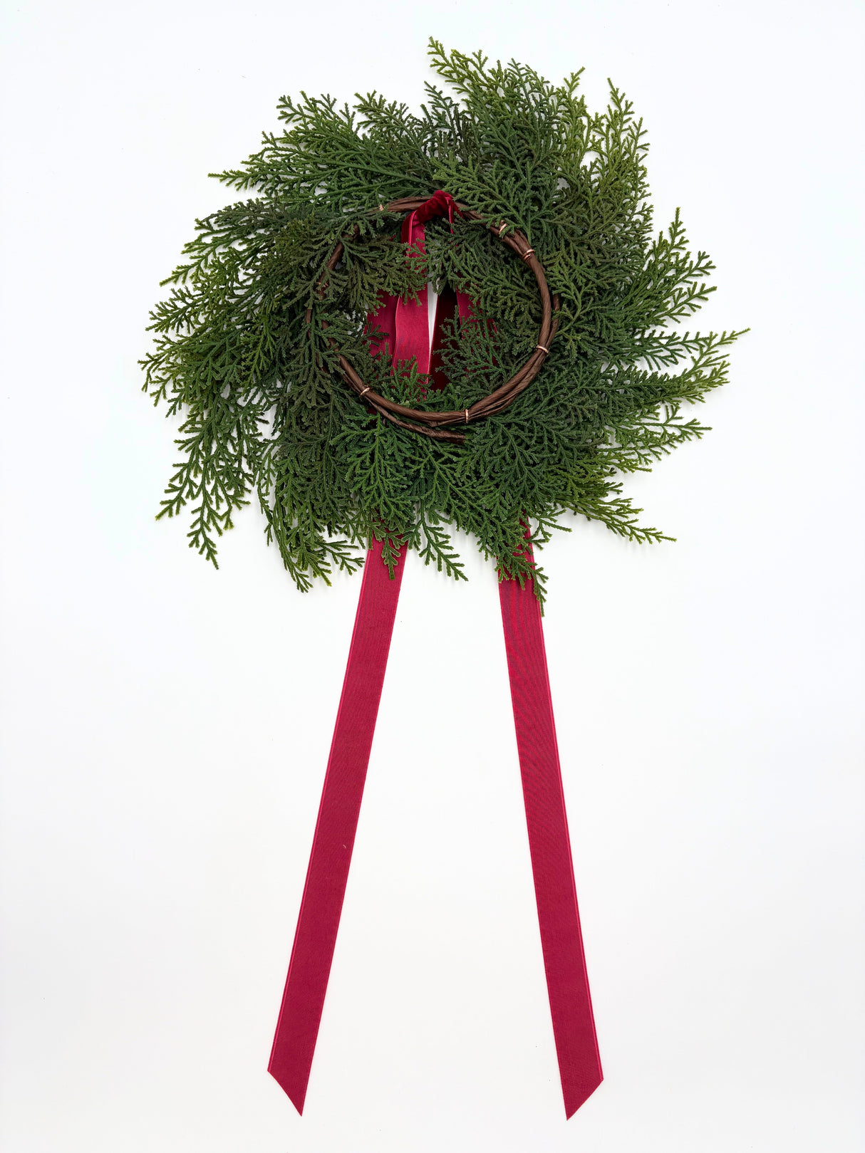 Traditional Red Mini Cedar Cabinet Wreaths with Ribbon