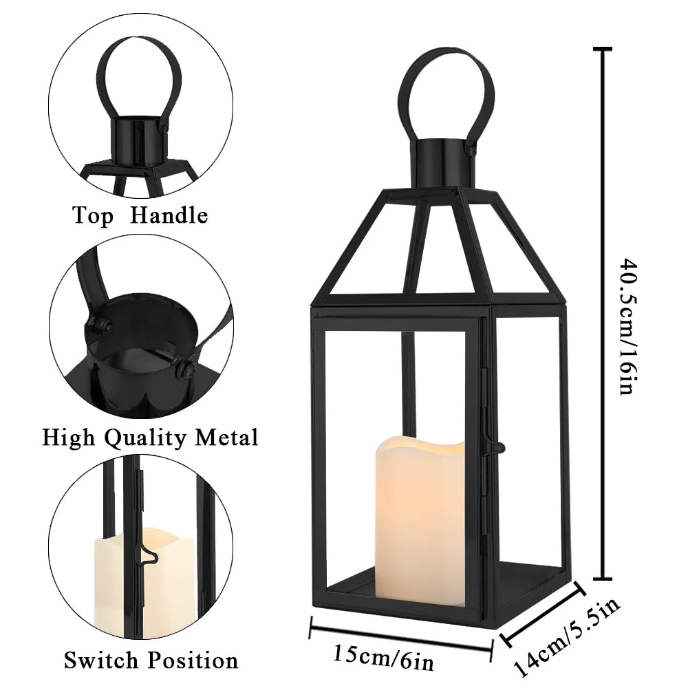 Stainless Steel Black Candle Lanterns, 16"