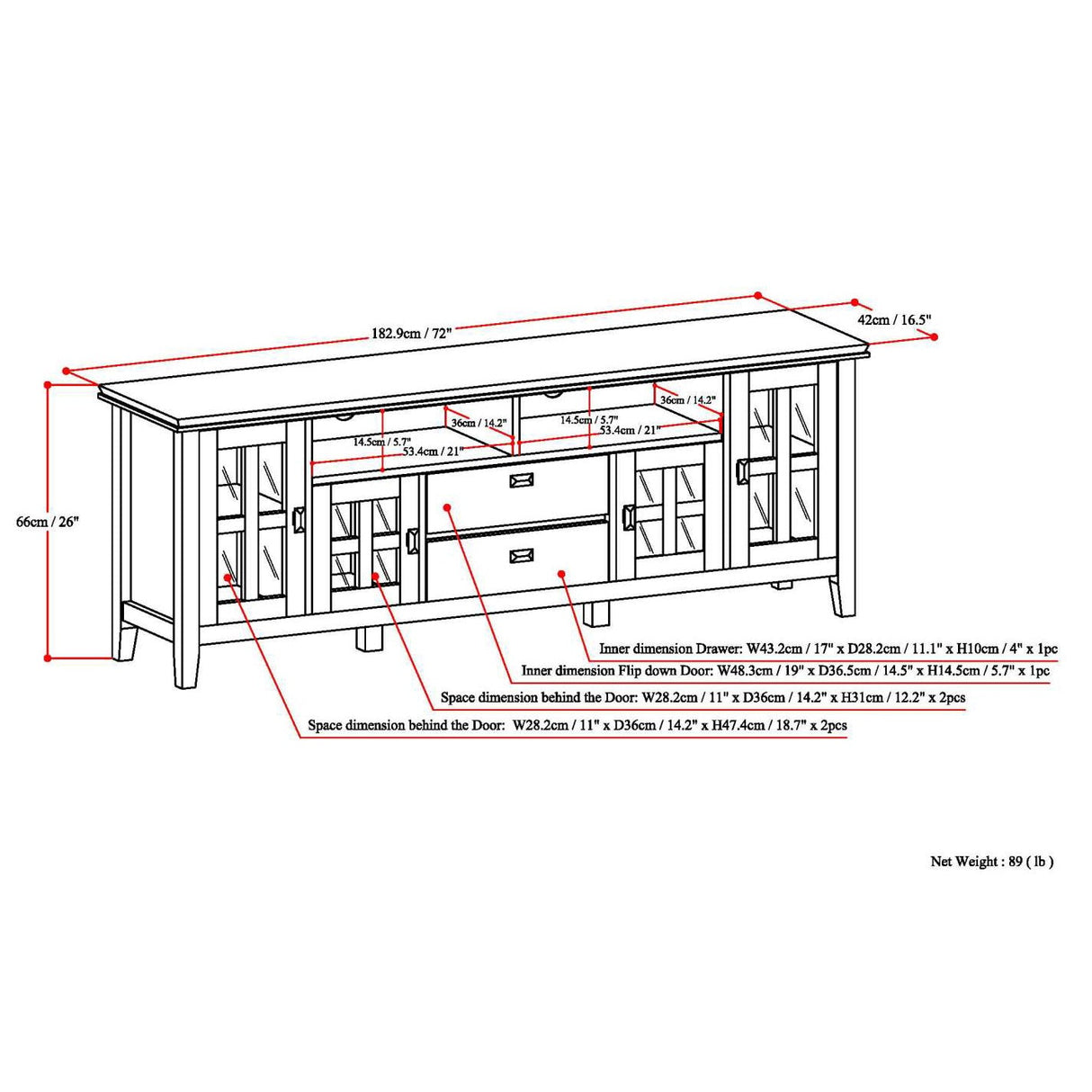 Artisan TV Media Stand, Fog Grey, 72"