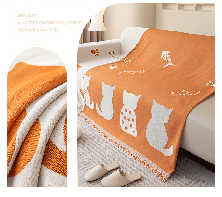 Chenille Cat Cartoon Sofa Cover Blanket