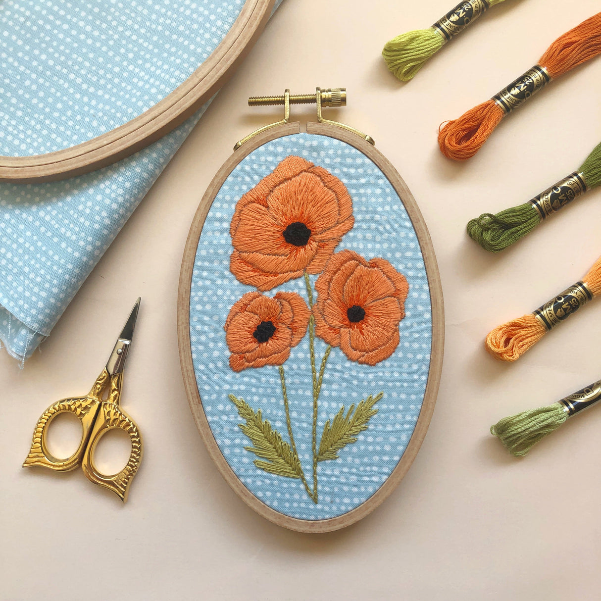 Poppies - Intermediate Floral Hand Embroidery Kit