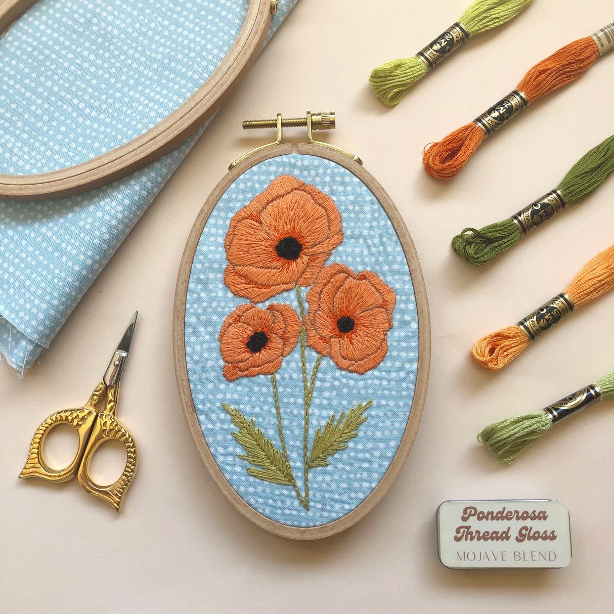 Poppies - Intermediate Floral Hand Embroidery Kit