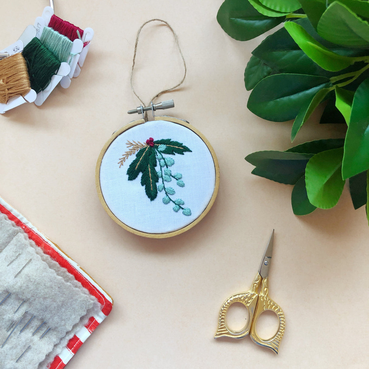 Winter Botanicals Ornament- Mini Embroidery Kit for Beginners