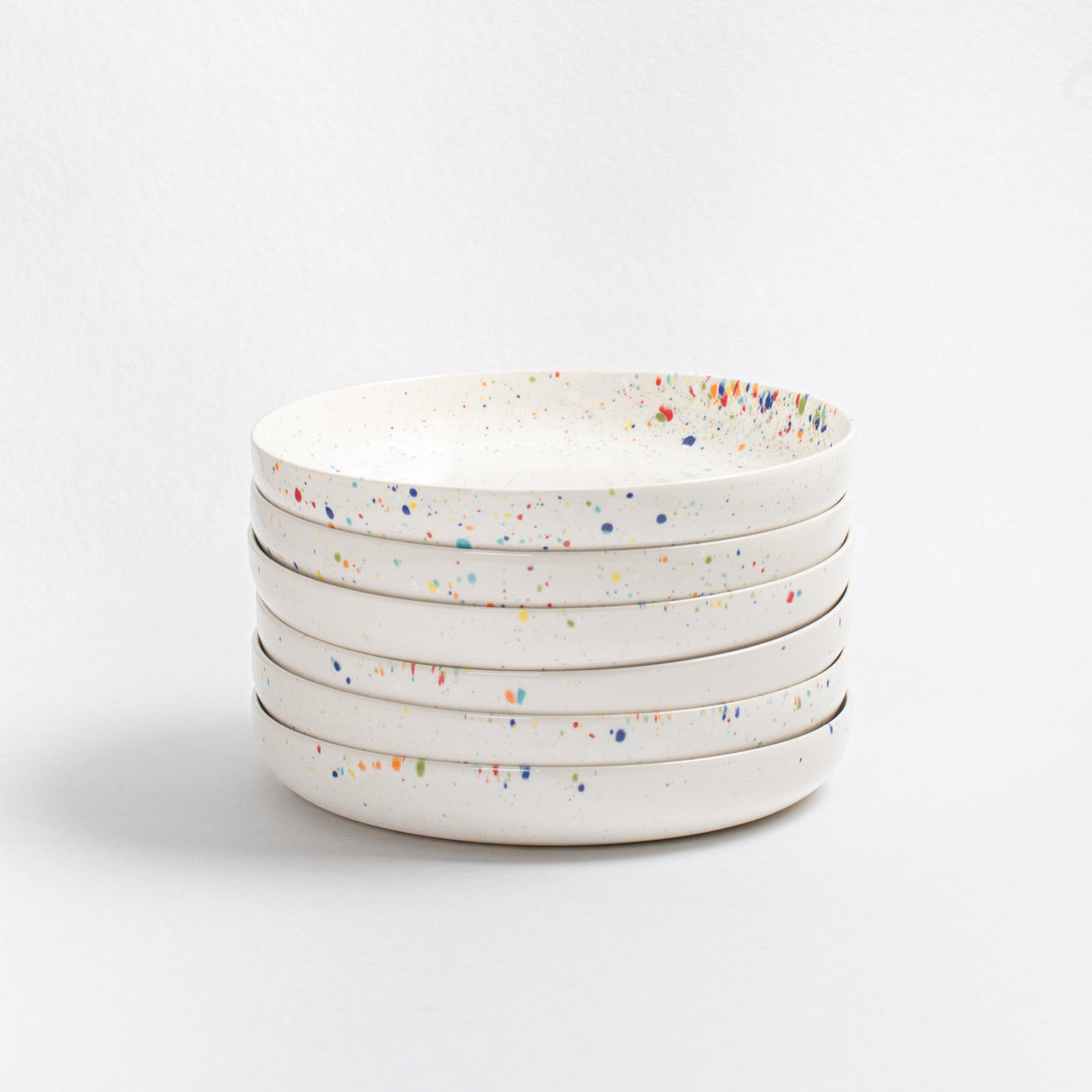 White Low Stoneware Ceramic Pasta Plates, 9", Set of 6