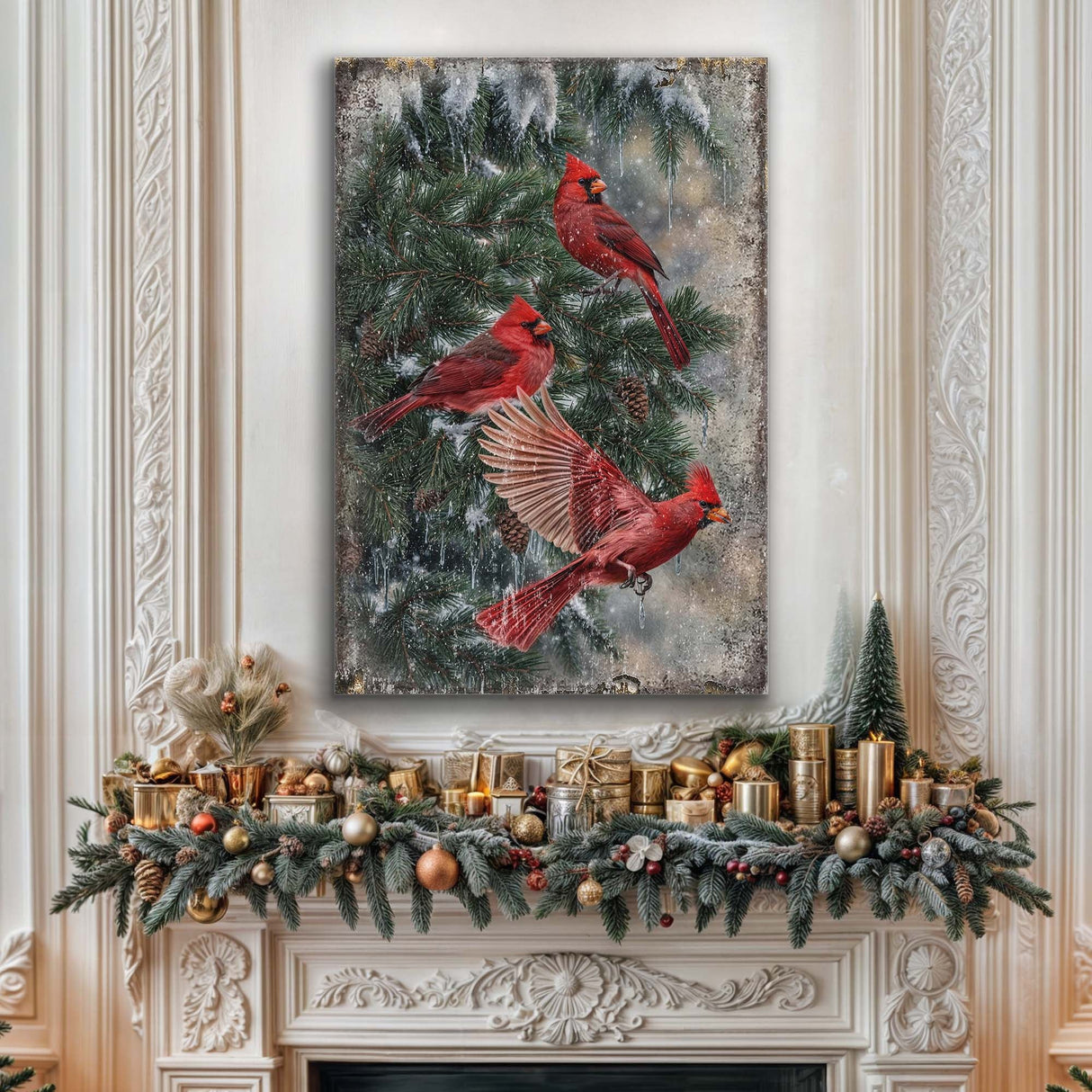 Vintage Cardinal Christmas Wall Art