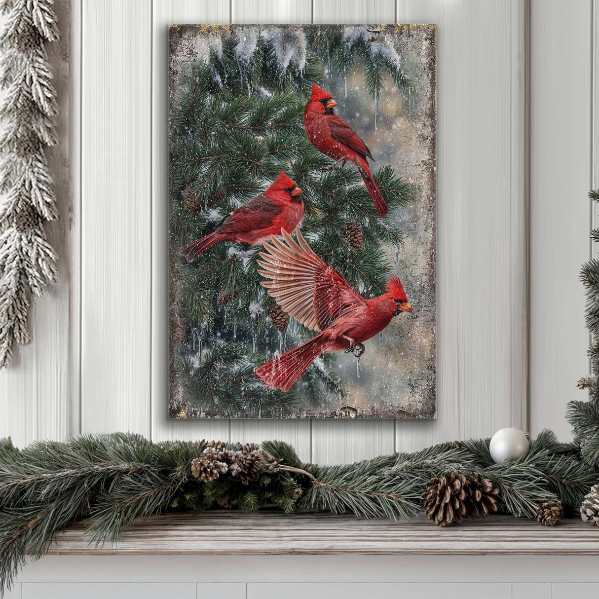 Vintage Cardinal Christmas Wall Art