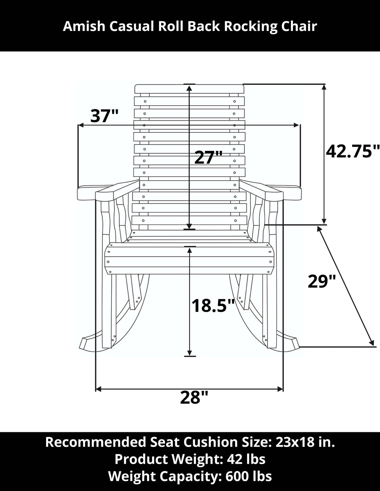 Amish Casual Heavy Duty Roll Back Wooden Outdoor Rocking Chair