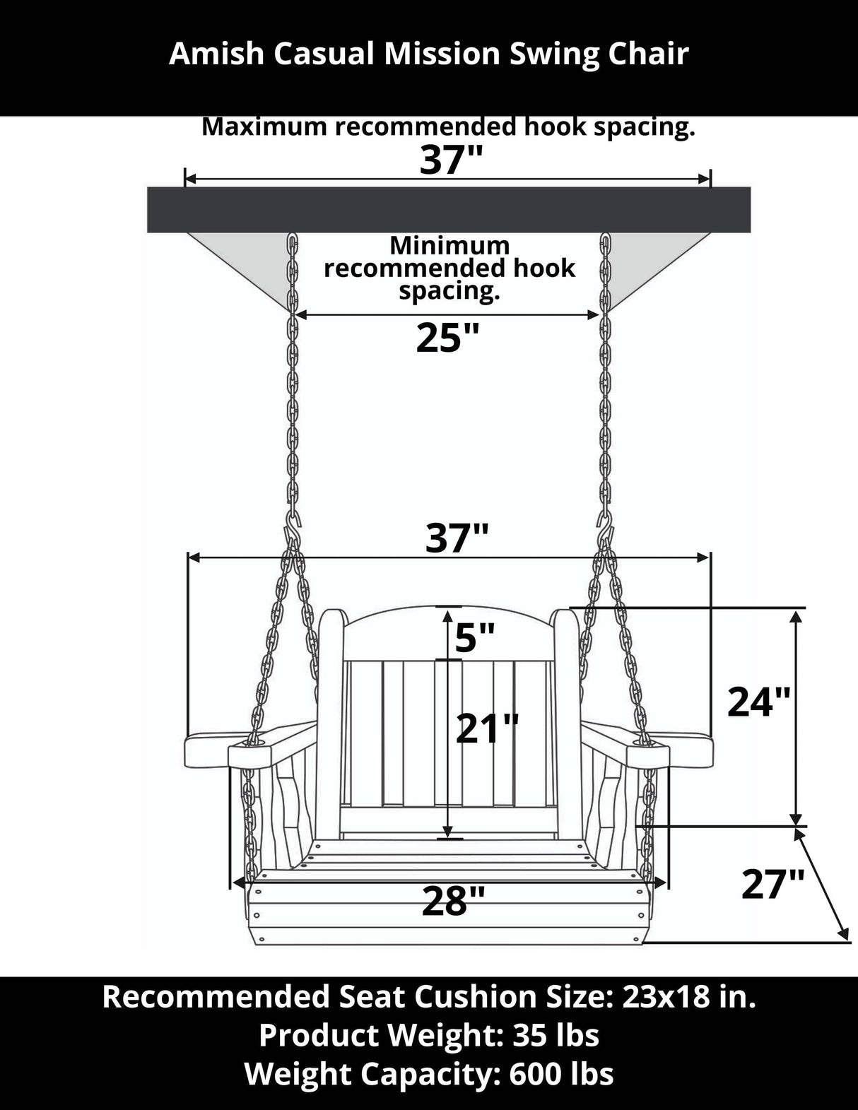 Heavy Duty Outdoor Wood Swing Chair- Unfinished