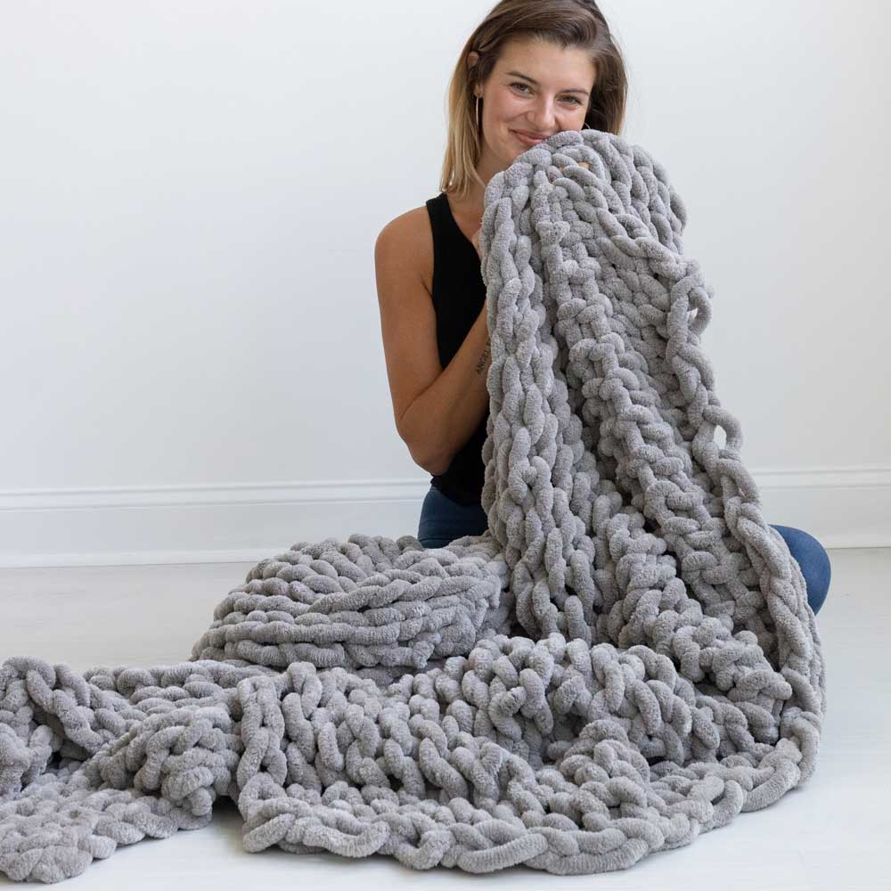 Infinite Chunky Knit Blanket, Minky, 43” x 70”, Mist