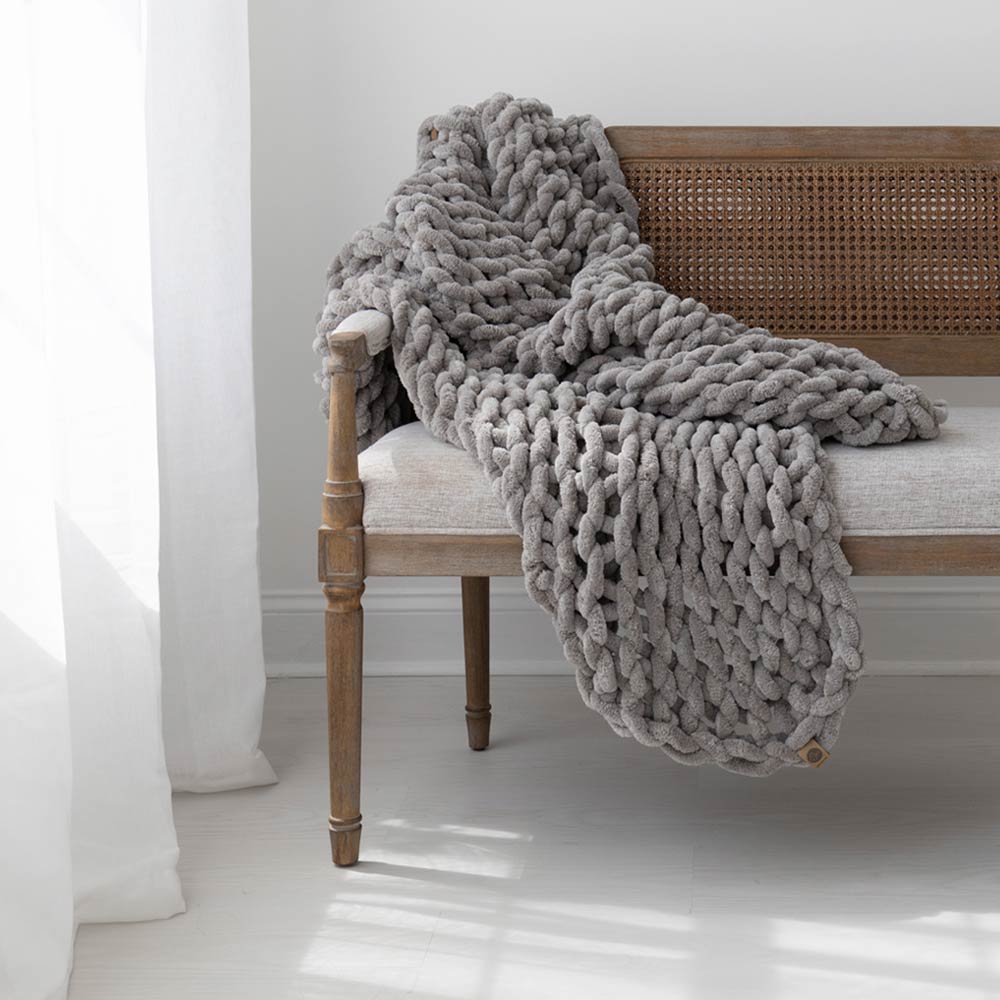 Infinite Chunky Knit Blanket, Minky, 43” x 70”, Mist