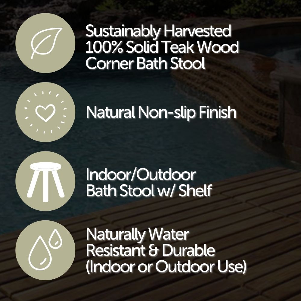 Siena Natural Teak Shower and Bath Stool with Curved Seat and Shelf
