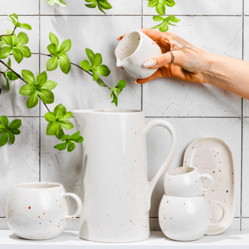 White Stoneware Ceramic Pitcher, 51oz