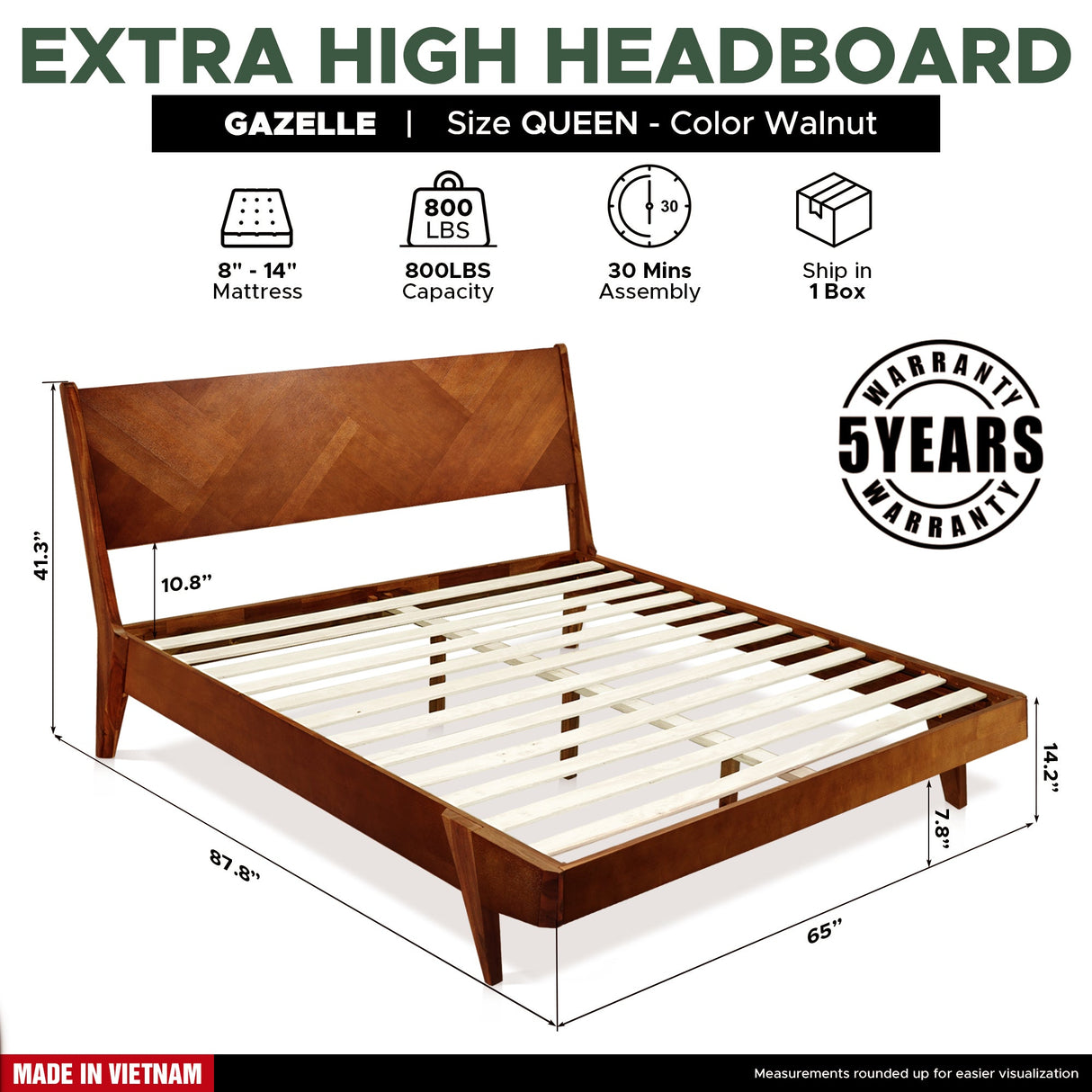 Rorns Gazelle Platform Bed Frame With Headboard