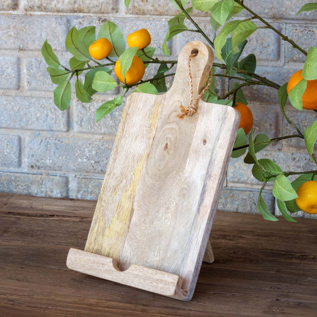 Wooden Farmhouse Cookbook Holder with Cutting Board Design