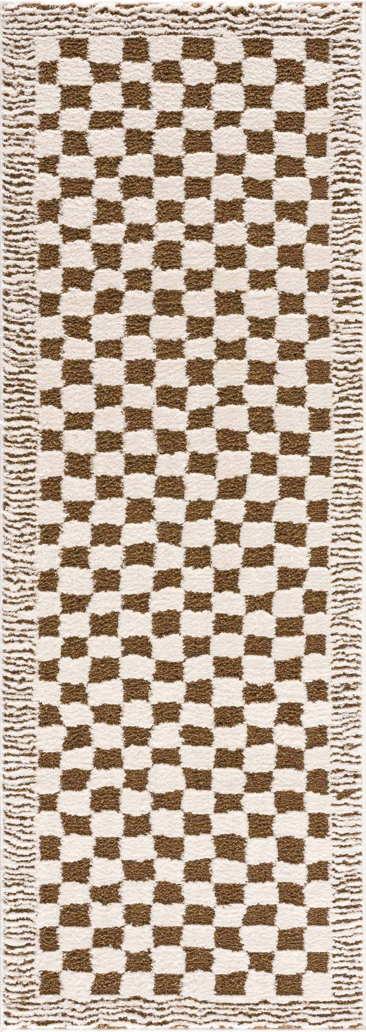 Leryn Brown & White Checkered Area Rug