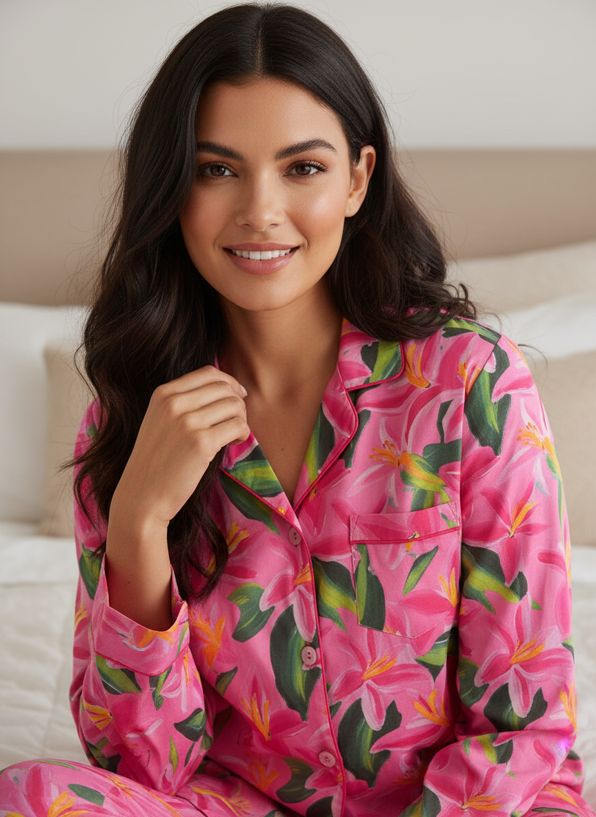 Womens Poplin Pajama Set