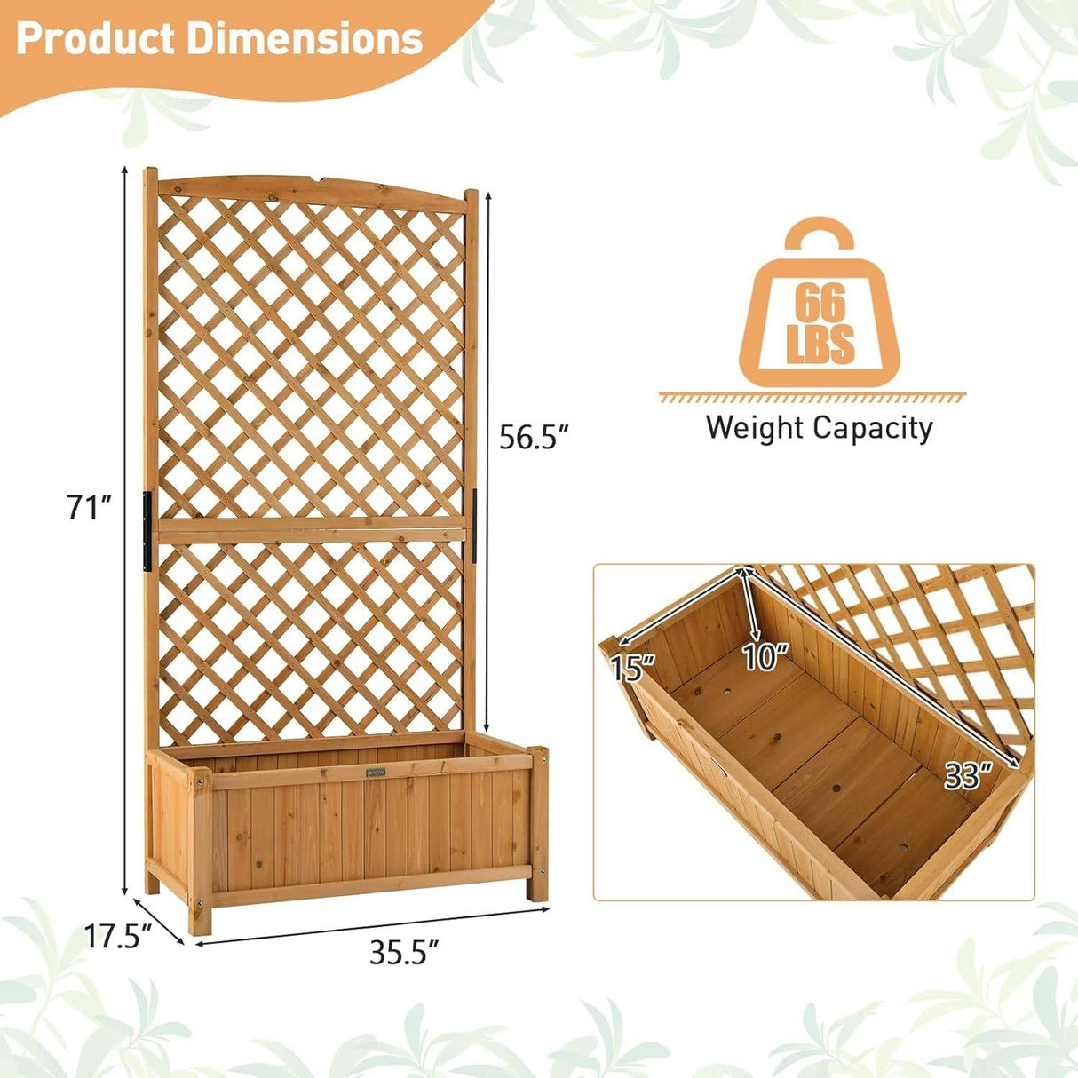 Outdoor Wood Raised Garden Bed With Trellis