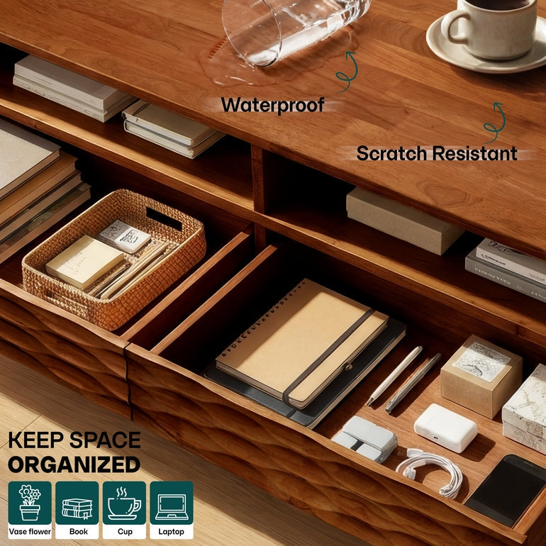 Acacia Elara 47.2” Rectangular Coffee Table with Drawers & Open Storage