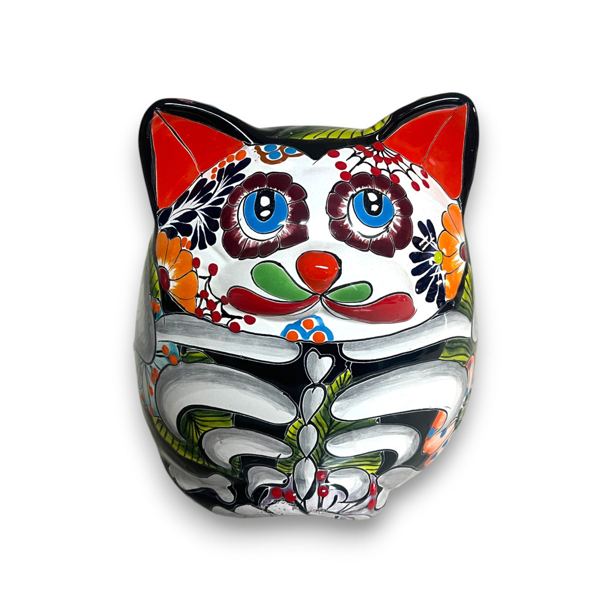 Talavera Fat Cat Planter | Day of the Dead Ceramic Art