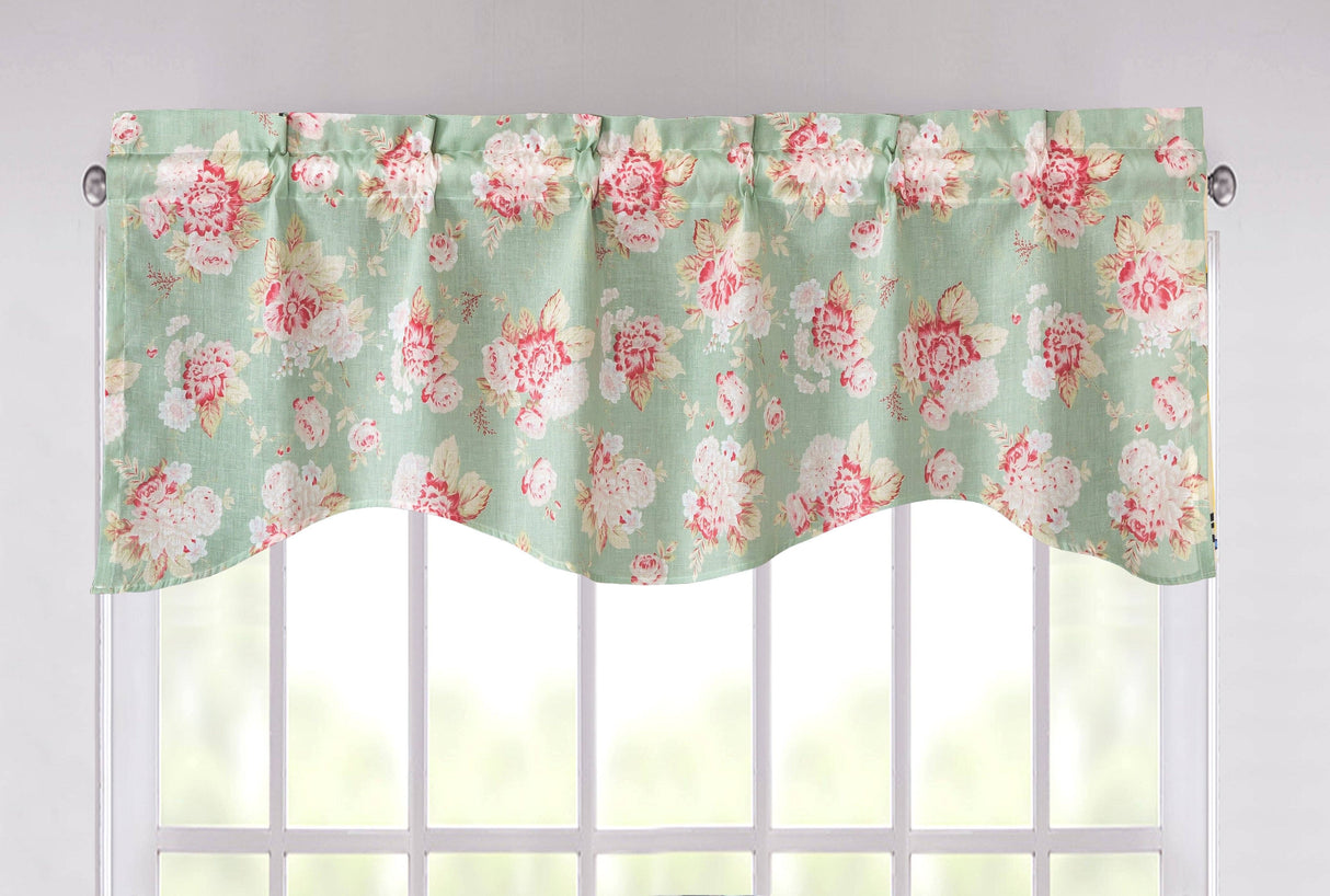 Hint of Mint Floral Pastel Roses Valance - 18" x 52"