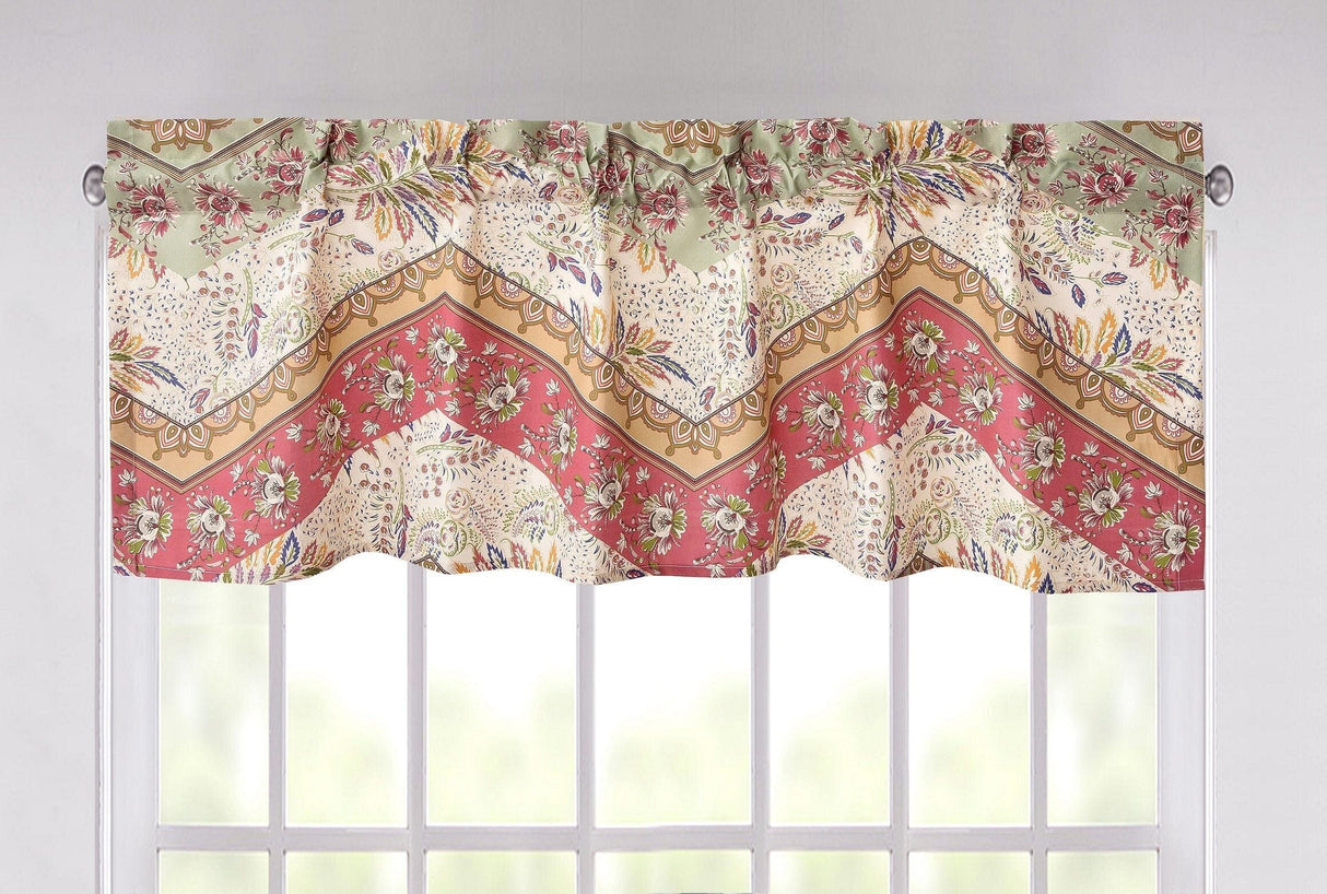Rustic Cranberry Sage Chevron Floral Valance - 18" x 52"