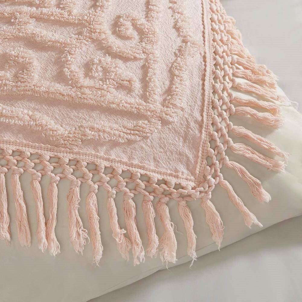 King 100-Percent Cotton Chenille Bedspread with Fringe Hem in Pink Blush