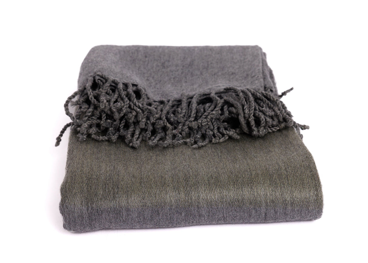 Kallpa Collection - Handwoven Storm Grays & Olive Alpaca Throw Blanket From Ecuador