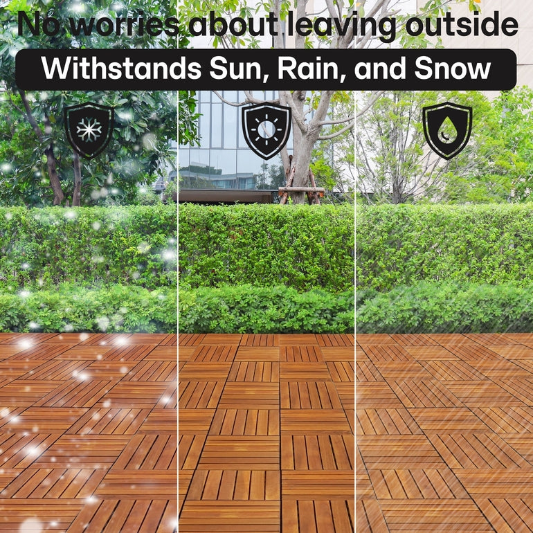 Acacia Deck Tiles 6 Slat Interlocking Decking Tiles, Set of 9