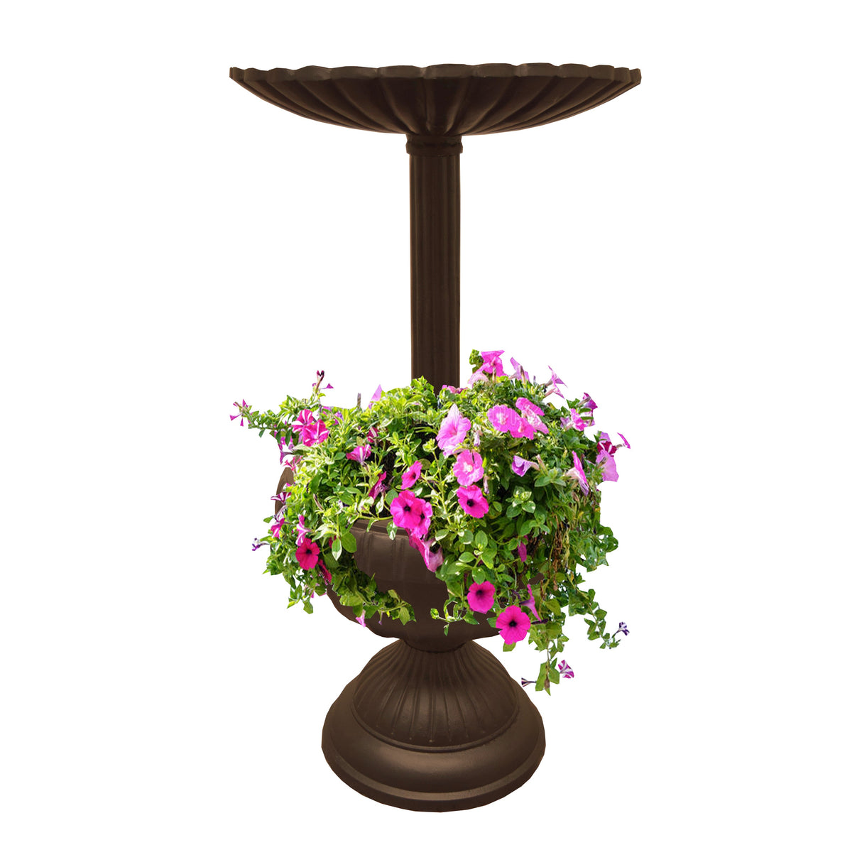 Ornate Round Cast Aluminum Metal 35-in Bird Bath Planter Vase Combo