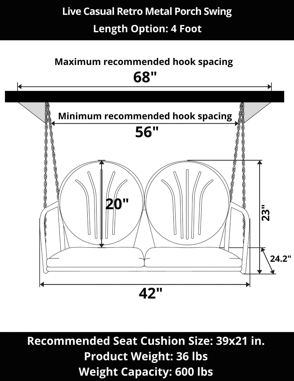 Live Casual Retro Metal Porch Swing