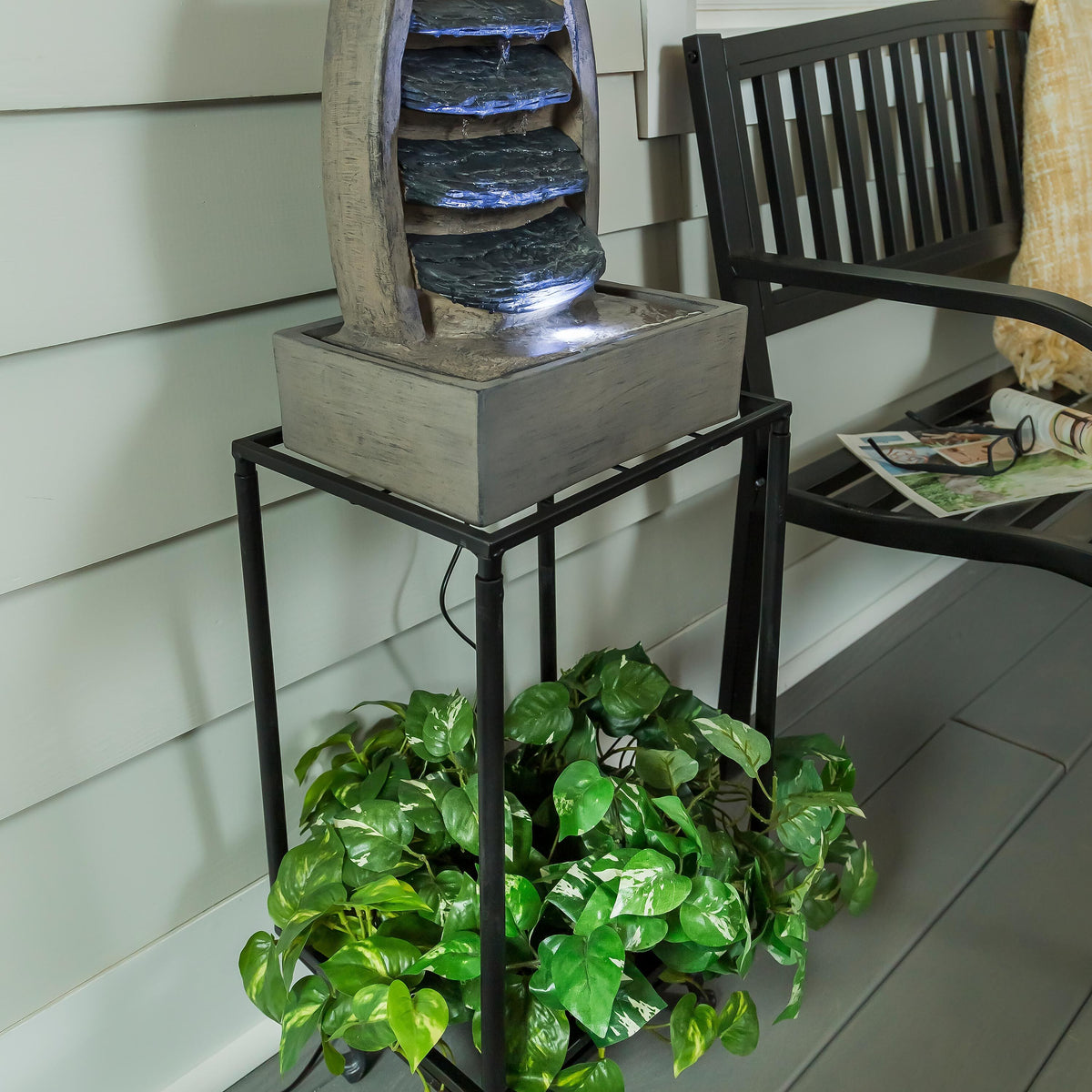 indoor plant fountain Waterfall Fountain with Planter Shelf – Plow & Hearth