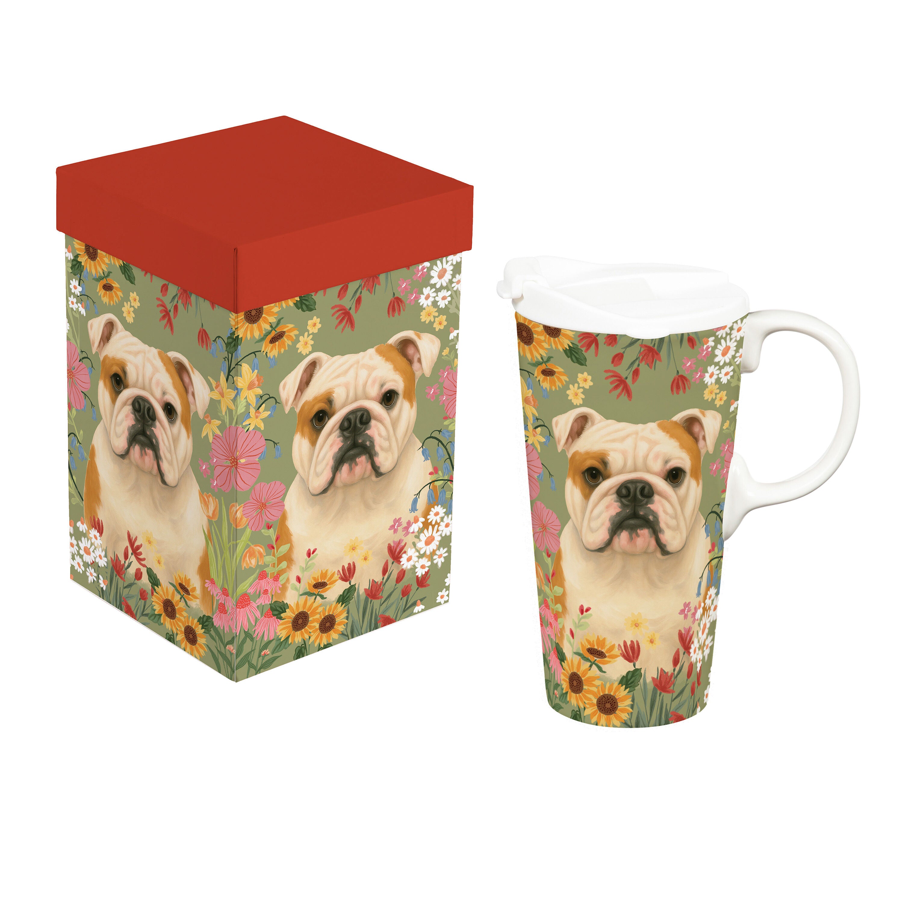 バーベキュー・調理用品 bulldog brand mini mug Old.New Hillside Pasture Pet Travel Cup Ceramic Perfect Cup, Bulldog, 17oz