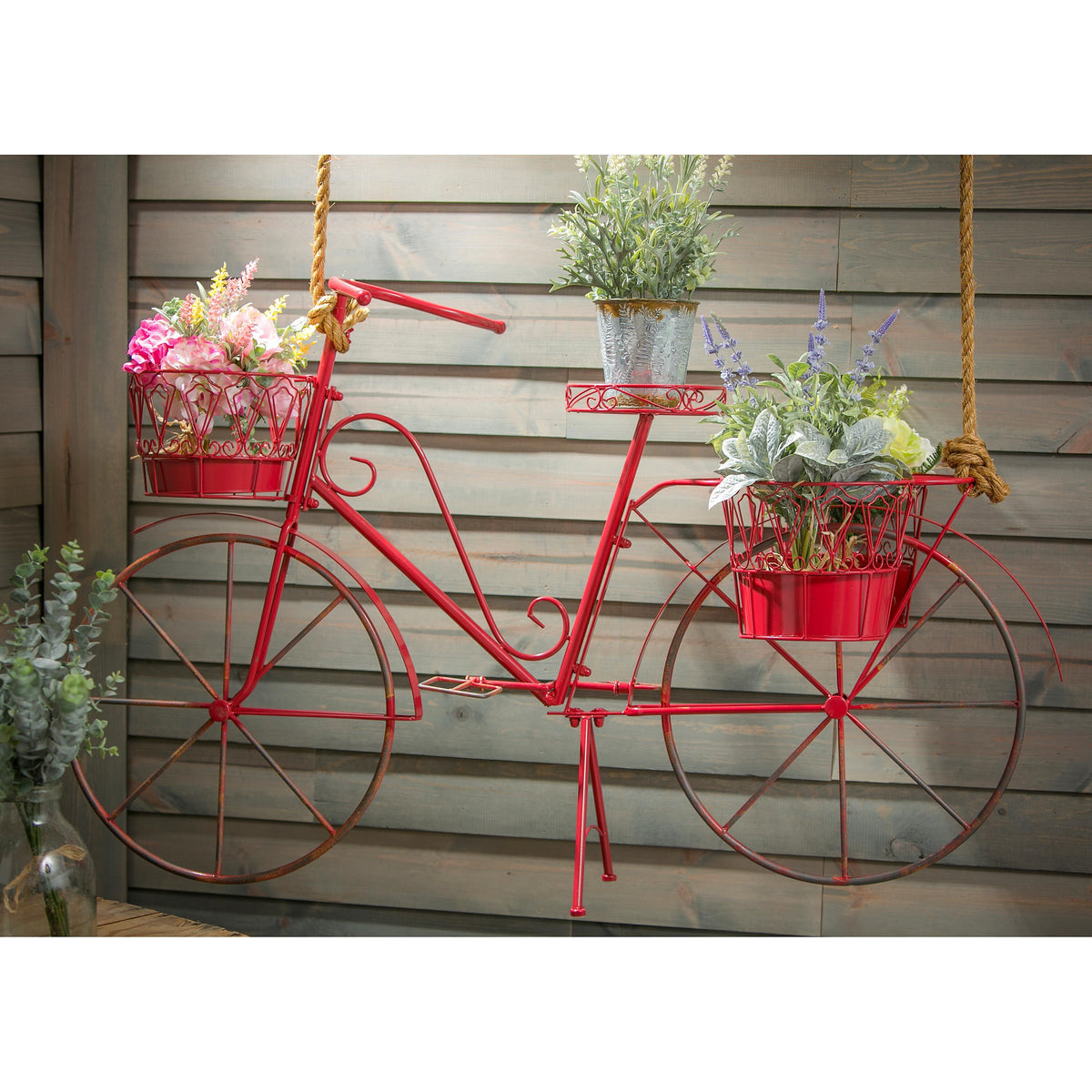 Red Metal Bicycle Planter
