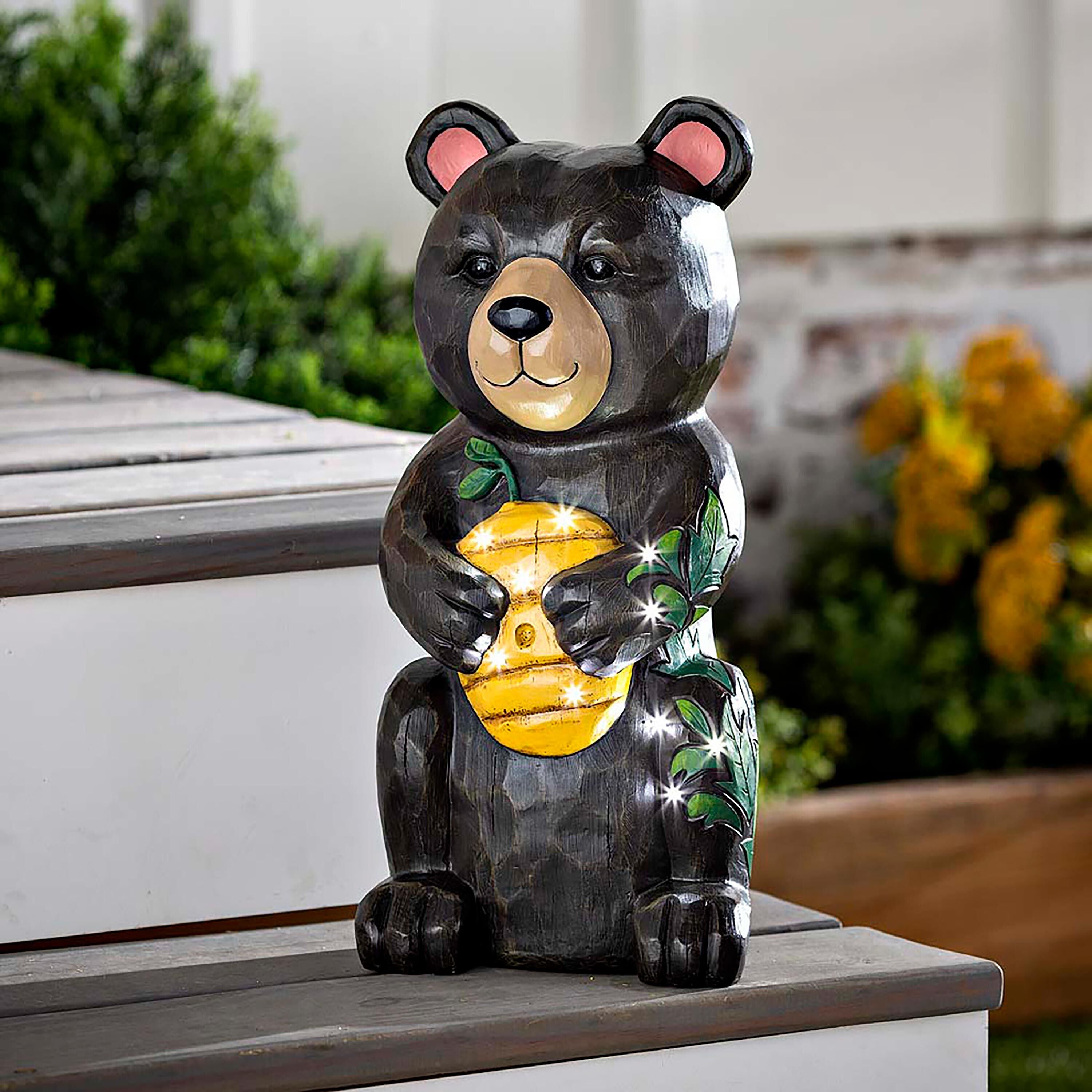 Petal & Plow Garden Statue, LED Bear, 18